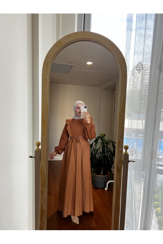 3698 - Triko Detaylı Tesettür Elbise Taba-G6 3698 - Triko Detaylı Tesettür Elbise Taba-G6