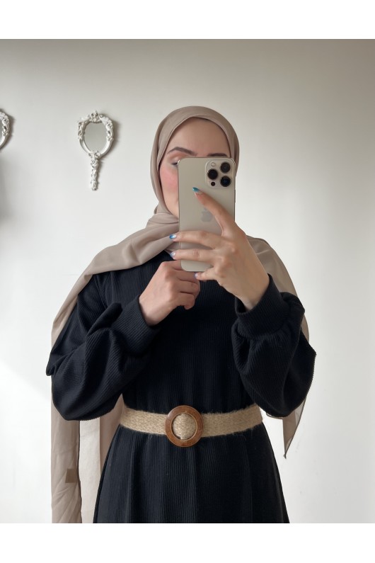 4417 - Hasır Kemerli Tesettür Elbise Si̇yah-E2 4417 - Hasır Kemerli Tesettür Elbise Si̇yah-E2