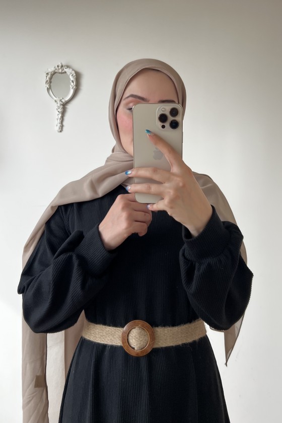 4417 - Hasır Kemerli Tesettür Elbise Si̇yah-E2