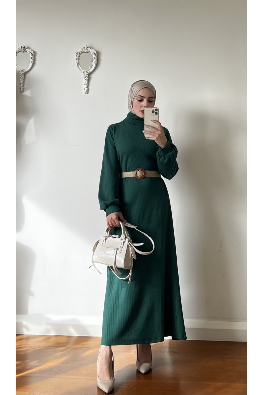 4417 - Hasır Kemerli Tesettür Elbise Yeşi̇l-E2 4417 - Hasır Kemerli Tesettür Elbise Yeşi̇l-E2