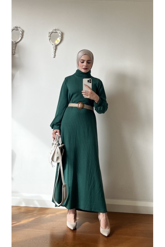 4417 - Hasır Kemerli Tesettür Elbise Yeşi̇l-E2 4417 - Hasır Kemerli Tesettür Elbise Yeşi̇l-E2