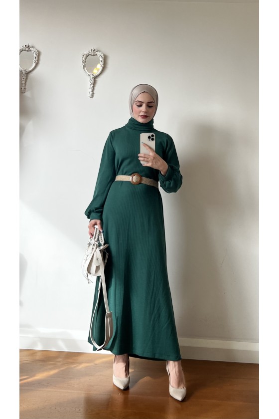 4417 - Hasır Kemerli Tesettür Elbise Yeşi̇l-E2 4417 - Hasır Kemerli Tesettür Elbise Yeşi̇l-E2