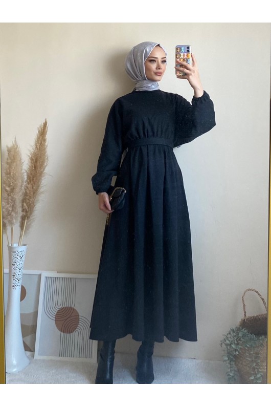 6262 - Mevlana Model Tesettür Elbise Si̇yah-I11