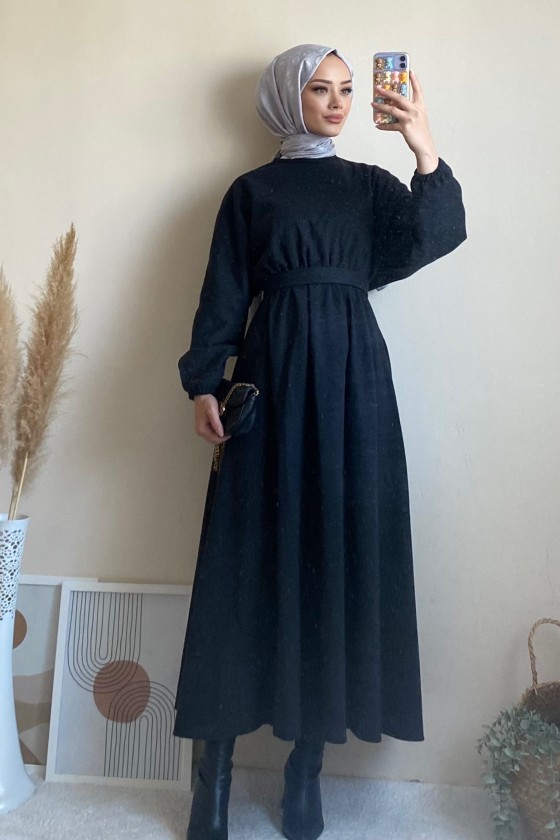 6262 - Mevlana Model Tesettür Elbise Si̇yah-I11