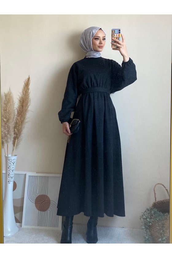 6262 - Mevlana Model Tesettür Elbise Si̇yah-I11