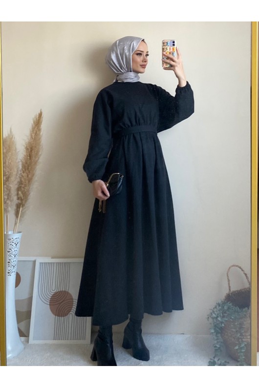 6262 - Mevlana Model Tesettür Elbise Si̇yah-I11