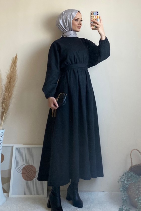 6262 - Mevlana Model Tesettür Elbise Si̇yah-I11