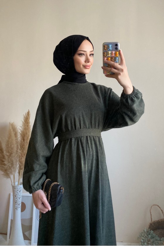 6262 - Mevlana Model Tesettür Elbise Haki̇-I11