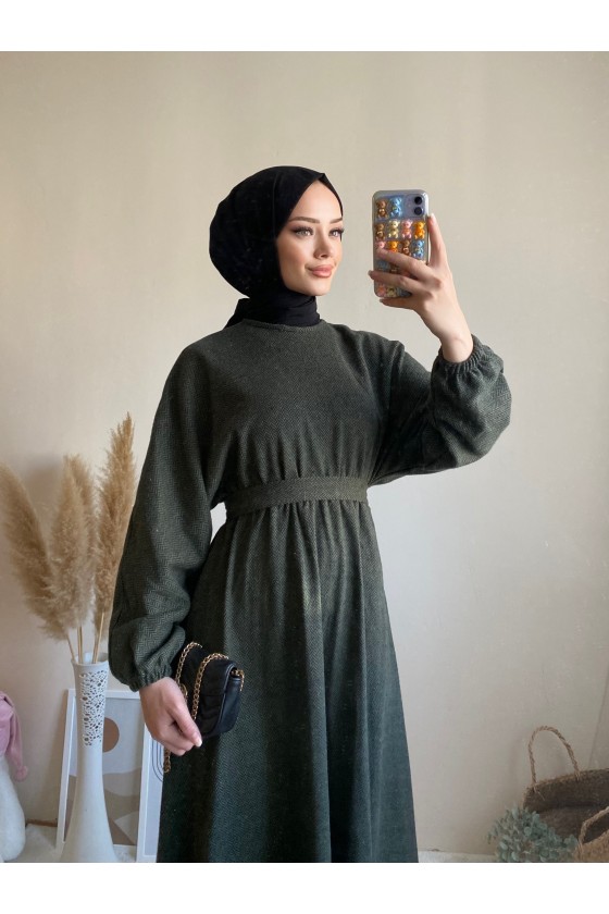 6262 - Mevlana Model Tesettür Elbise Haki̇-I11