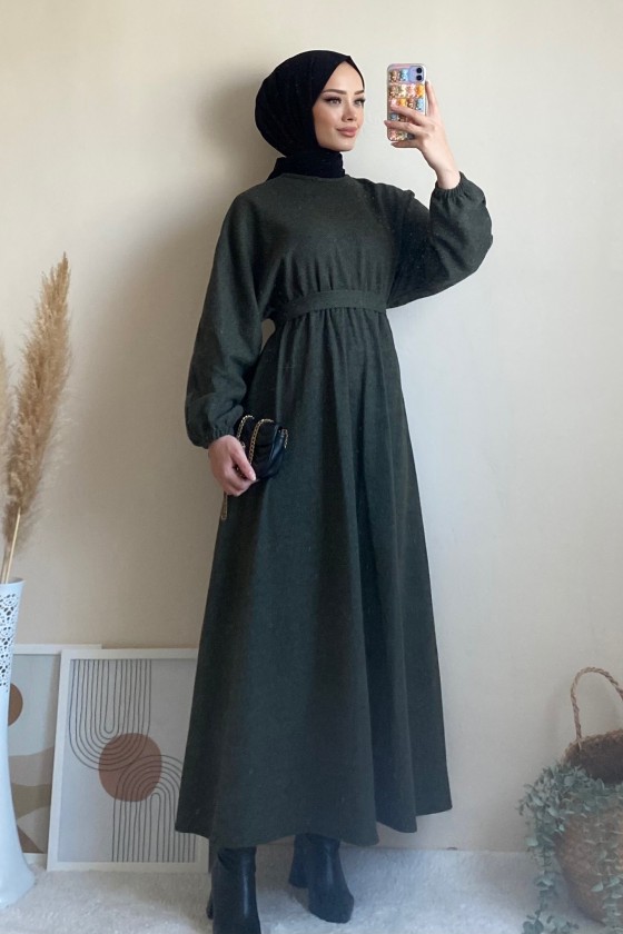 6262 - Mevlana Model Tesettür Elbise Haki̇-I11