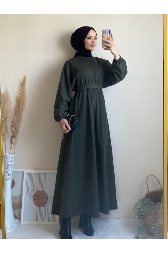 6262 - Mevlana Model Tesettür Elbise Haki̇-I11