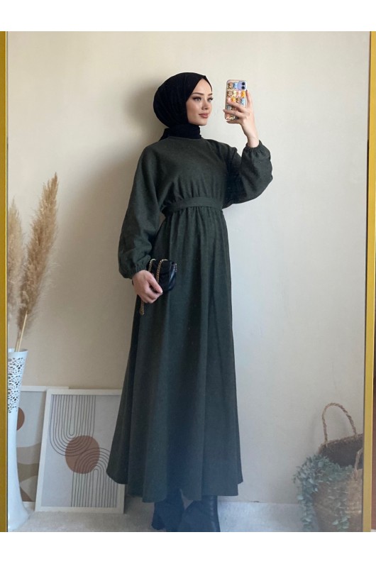 6262 - Mevlana Model Tesettür Elbise Haki̇-I11