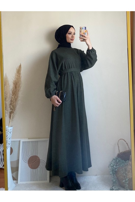 6262 - Mevlana Model Tesettür Elbise Haki̇-I11