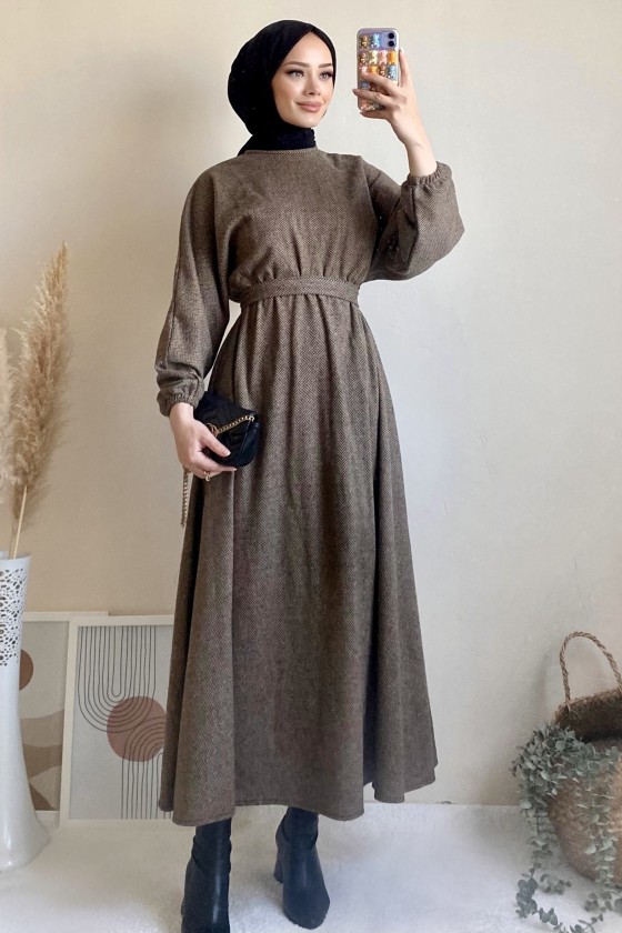 6262 - Mevlana Model Tesettür Elbise Camel-I11