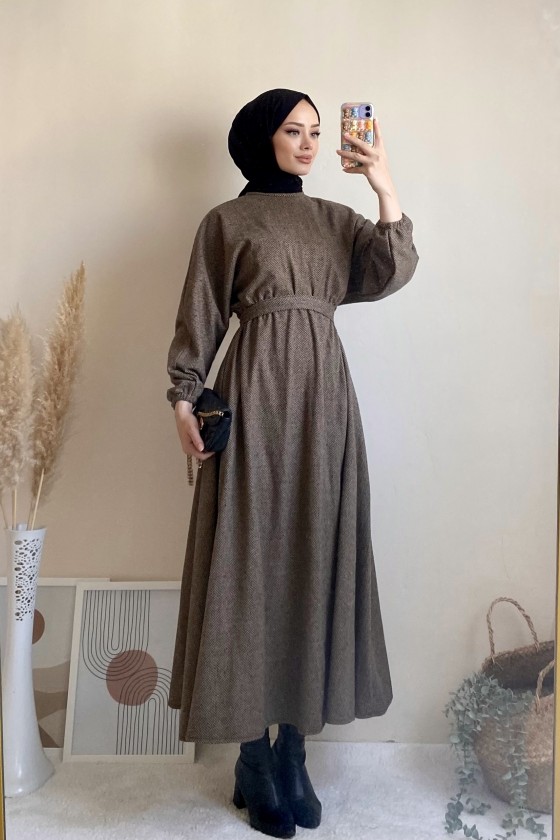 6262 - Mevlana Model Tesettür Elbise Camel-I11