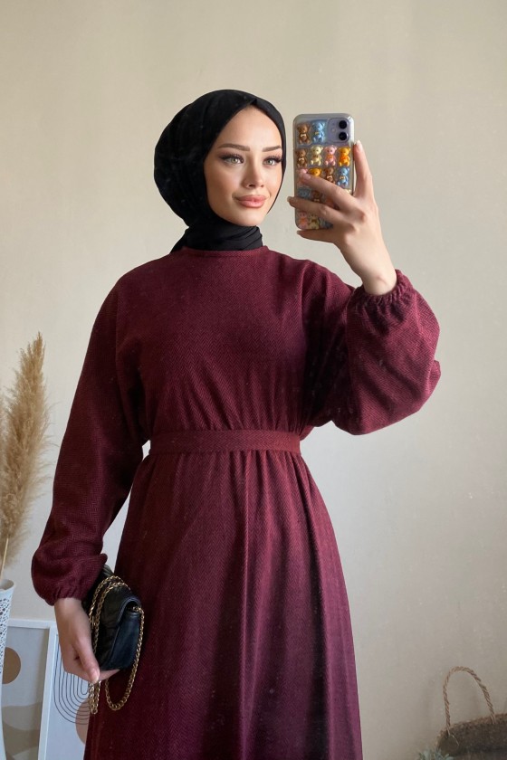 6262 - Mevlana Model Tesettür Elbise Bordo-I11