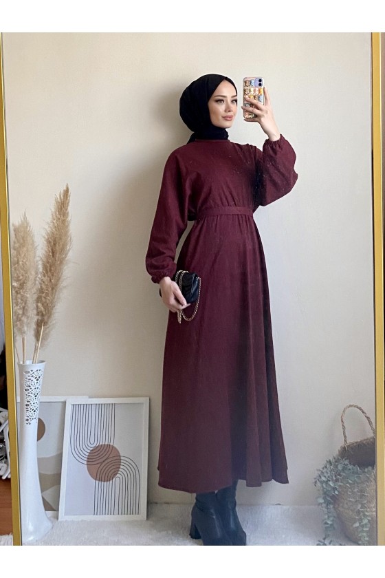 6262 - Mevlana Model Tesettür Elbise Bordo-I11