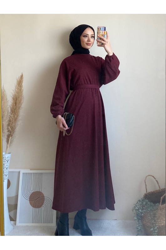 6262 - Mevlana Model Tesettür Elbise Bordo-I11