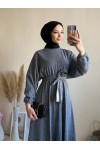 6262 - Mevlana Model Tesettür Elbise Gri̇-I11