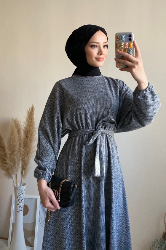 6262 - Mevlana Model Tesettür Elbise Gri̇-I11