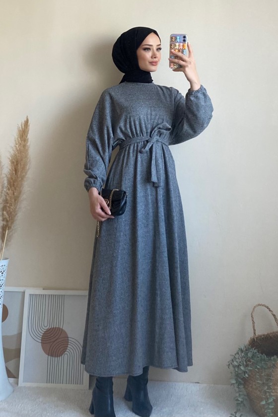 6262 - Mevlana Model Tesettür Elbise Gri̇-I11