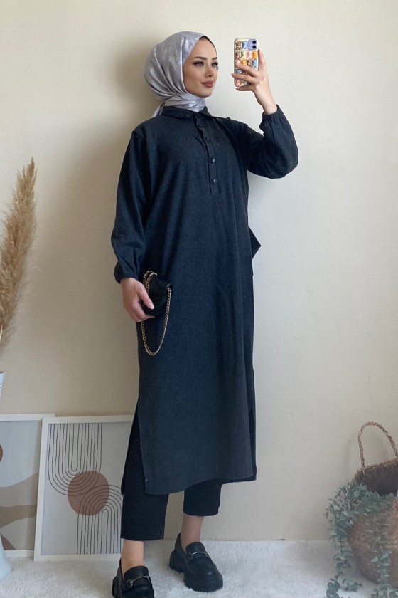 4939 - Cep Detaylı Tesettür Tunik Si̇yah-A21 4939 - Cep Detaylı Tesettür Tunik Si̇yah-A21