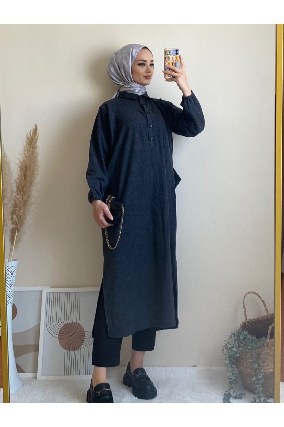 4939 - Cep Detaylı Tesettür Tunik Si̇yah-A21 4939 - Cep Detaylı Tesettür Tunik Si̇yah-A21