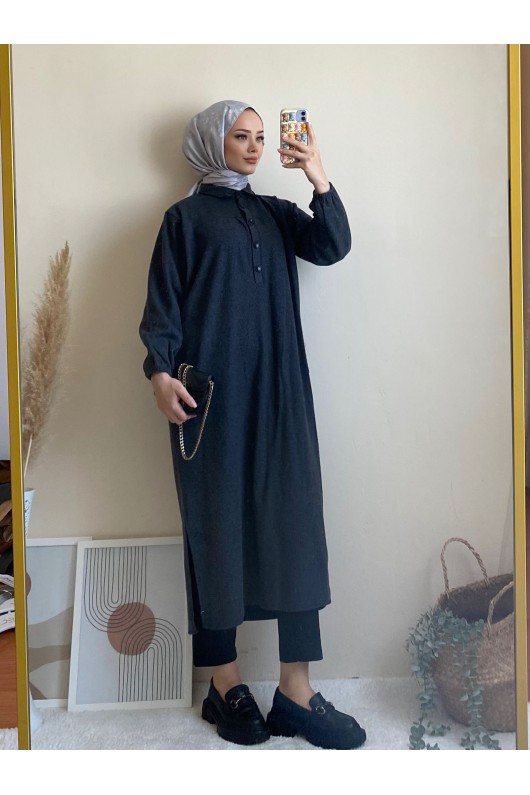 4939 - Cep Detaylı Tesettür Tunik Si̇yah-A21 4939 - Cep Detaylı Tesettür Tunik Si̇yah-A21