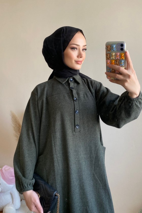 4939 - Cep Detaylı Tesettür Tunik Haki̇-A21 4939 - Cep Detaylı Tesettür Tunik Haki̇-A21