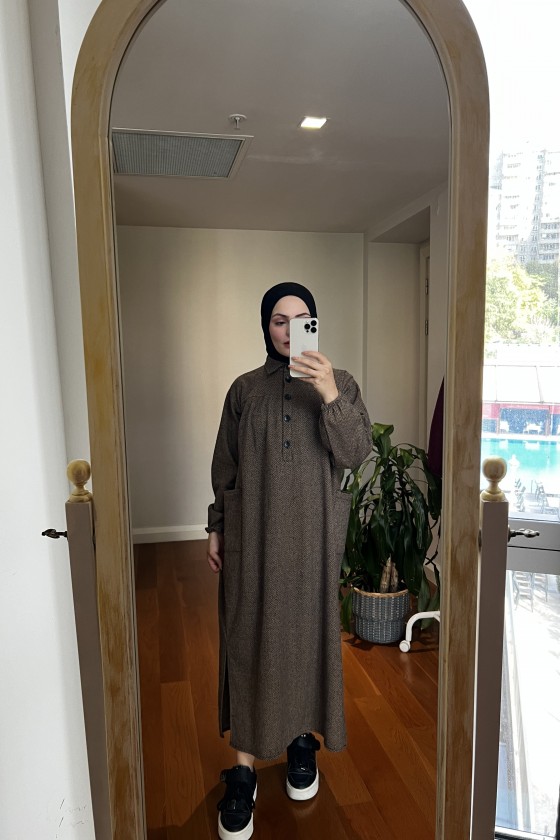 4939 - Cep Detaylı Tesettür Tunik Camel-A21