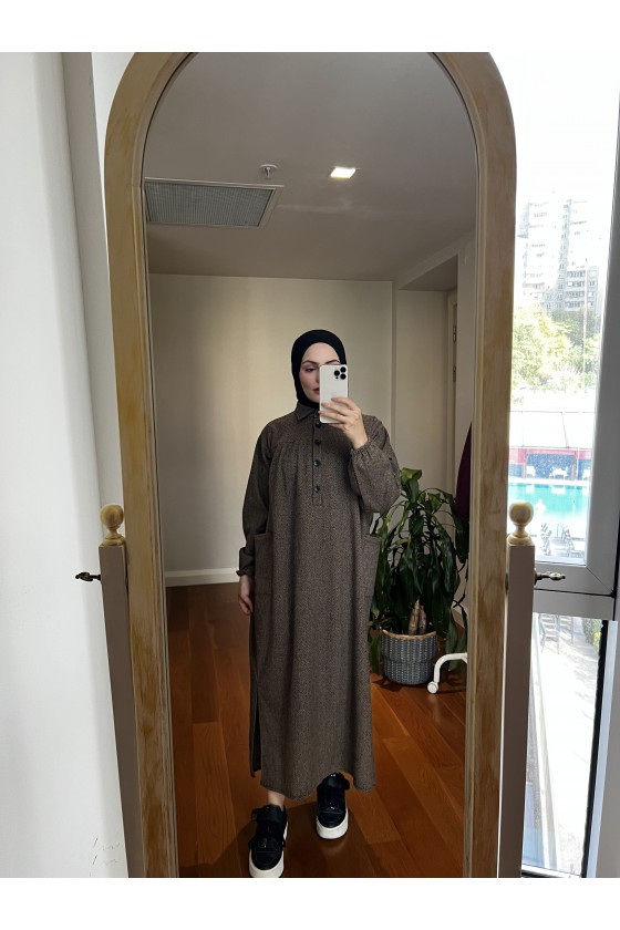 4939 - Cep Detaylı Tesettür Tunik Camel-A21