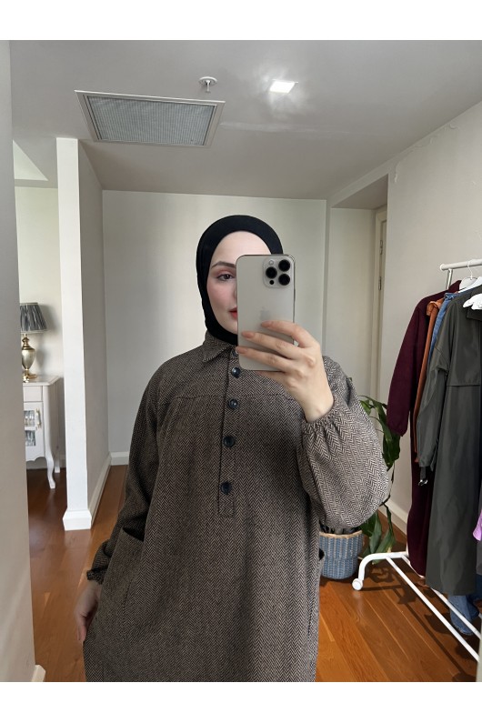 4939 - Cep Detaylı Tesettür Tunik Camel-A21 4939 - Cep Detaylı Tesettür Tunik Camel-A21