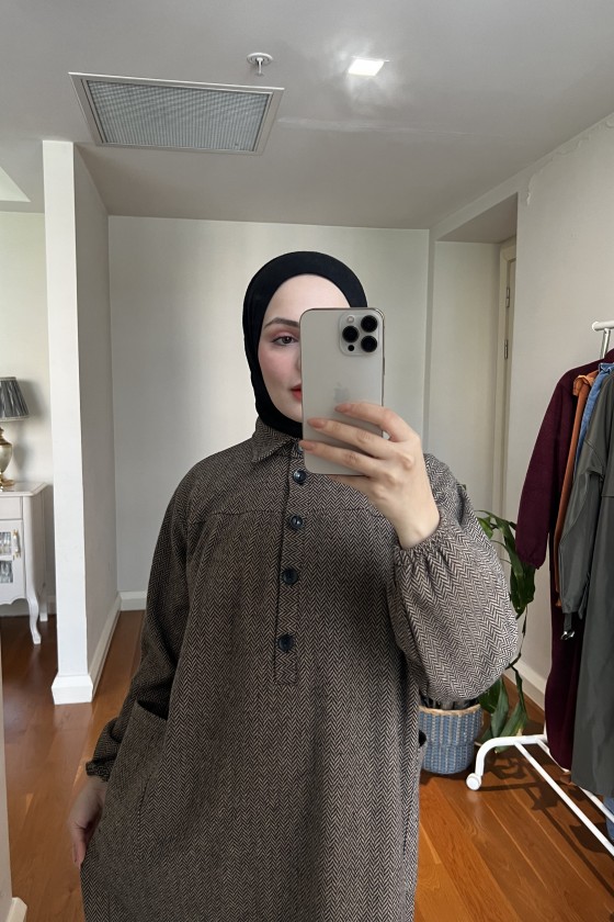 4939 - Cep Detaylı Tesettür Tunik Camel-A21 4939 - Cep Detaylı Tesettür Tunik Camel-A21