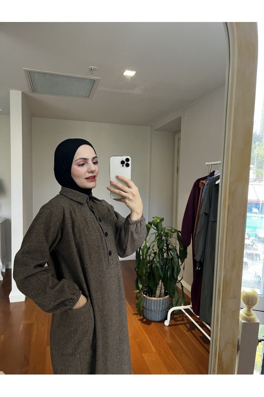 4939 - Cep Detaylı Tesettür Tunik Camel-A21 4939 - Cep Detaylı Tesettür Tunik Camel-A21