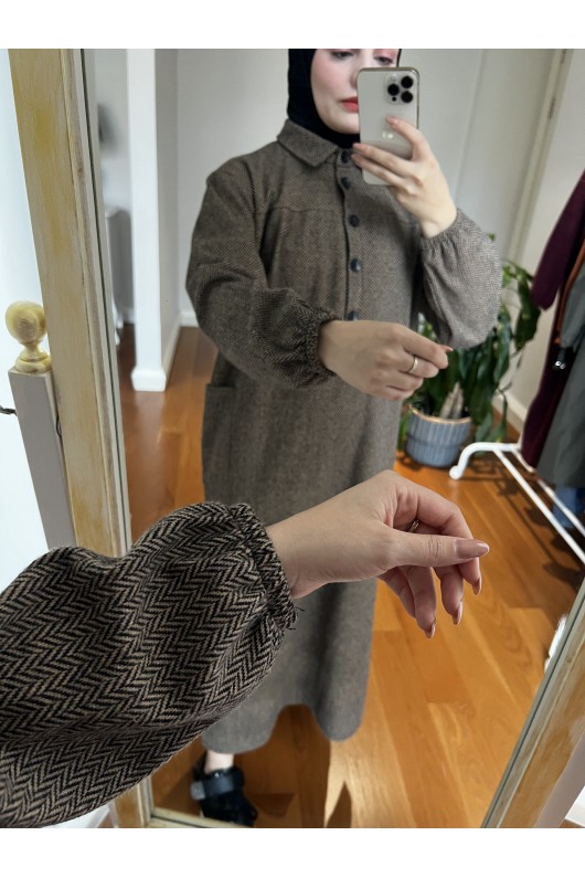 4939 - Cep Detaylı Tesettür Tunik Camel-A21 4939 - Cep Detaylı Tesettür Tunik Camel-A21