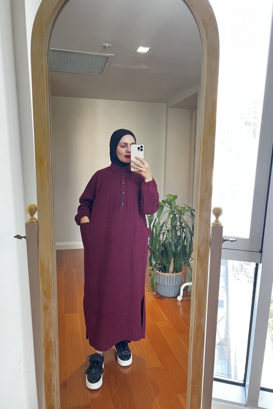 4939 - Cep Detaylı Tesettür Tunik Bordo-A21