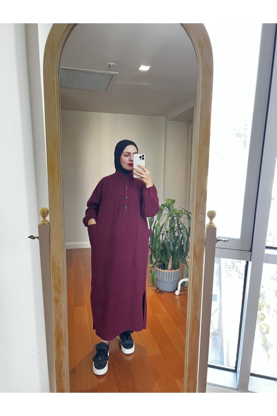 4939 - Cep Detaylı Tesettür Tunik Bordo-A21