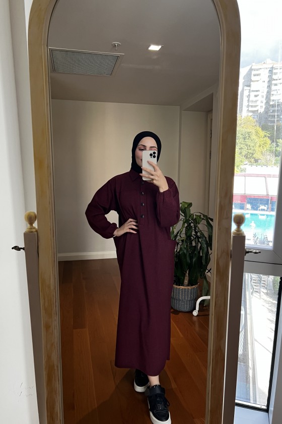 4939 - Cep Detaylı Tesettür Tunik Bordo-A21 4939 - Cep Detaylı Tesettür Tunik Bordo-A21