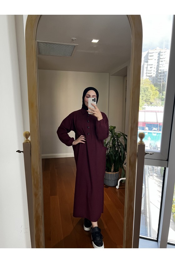 4939 - Cep Detaylı Tesettür Tunik Bordo-A21 4939 - Cep Detaylı Tesettür Tunik Bordo-A21