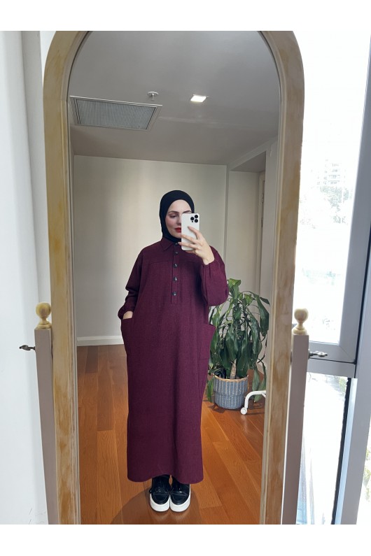 4939 - Cep Detaylı Tesettür Tunik Bordo-A21 4939 - Cep Detaylı Tesettür Tunik Bordo-A21