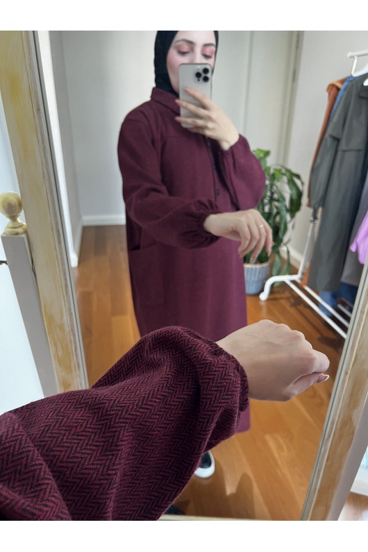 4939 - Cep Detaylı Tesettür Tunik Bordo-A21 4939 - Cep Detaylı Tesettür Tunik Bordo-A21