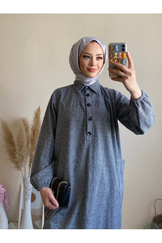 4939 - Cep Detaylı Tesettür Tunik Gri̇-A21 4939 - Cep Detaylı Tesettür Tunik Gri̇-A21