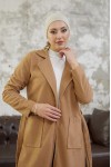 9595 - Kemerli Tesettür Kaban Camel-E2