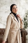9595 - Kemerli Tesettür Kaban Bej-E2
