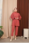 3126 - Broş Detaylı Tesettür İkili Takım Pembe