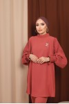 3126 - Broş Detaylı Tesettür İkili Takım Pembe