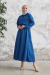 7775 - Etek Gömlek Tesettür İkili Takım Mavi̇-B6