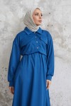 7775 - Etek Gömlek Tesettür İkili Takım Mavi̇-B6