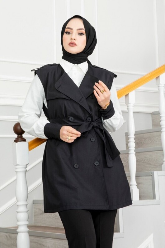 4402 - Gömlek Ceket Tesettür İkili Takım Si̇yah-G6 4402 - Gömlek Ceket Tesettür İkili Takım Si̇yah-G6