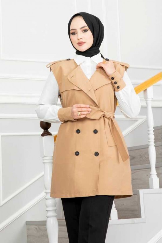 4402 - Gömlek Ceket Tesettür İkili Takım Camel-G6